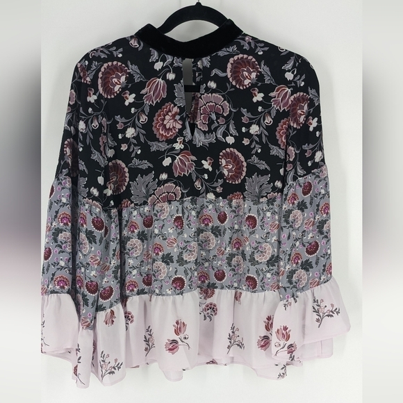 LOFT Keyhole Blouse with Velvet Collar - Picture 2 of 7